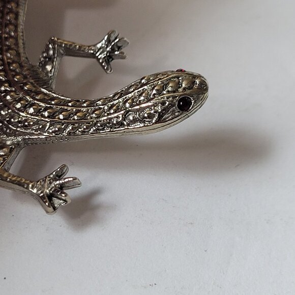 VTG Lizard Pin Brooch Silver-Tone Red Glass Eyes 3.25" Unique Delicate BoHo Cool - Picture 11 of 11